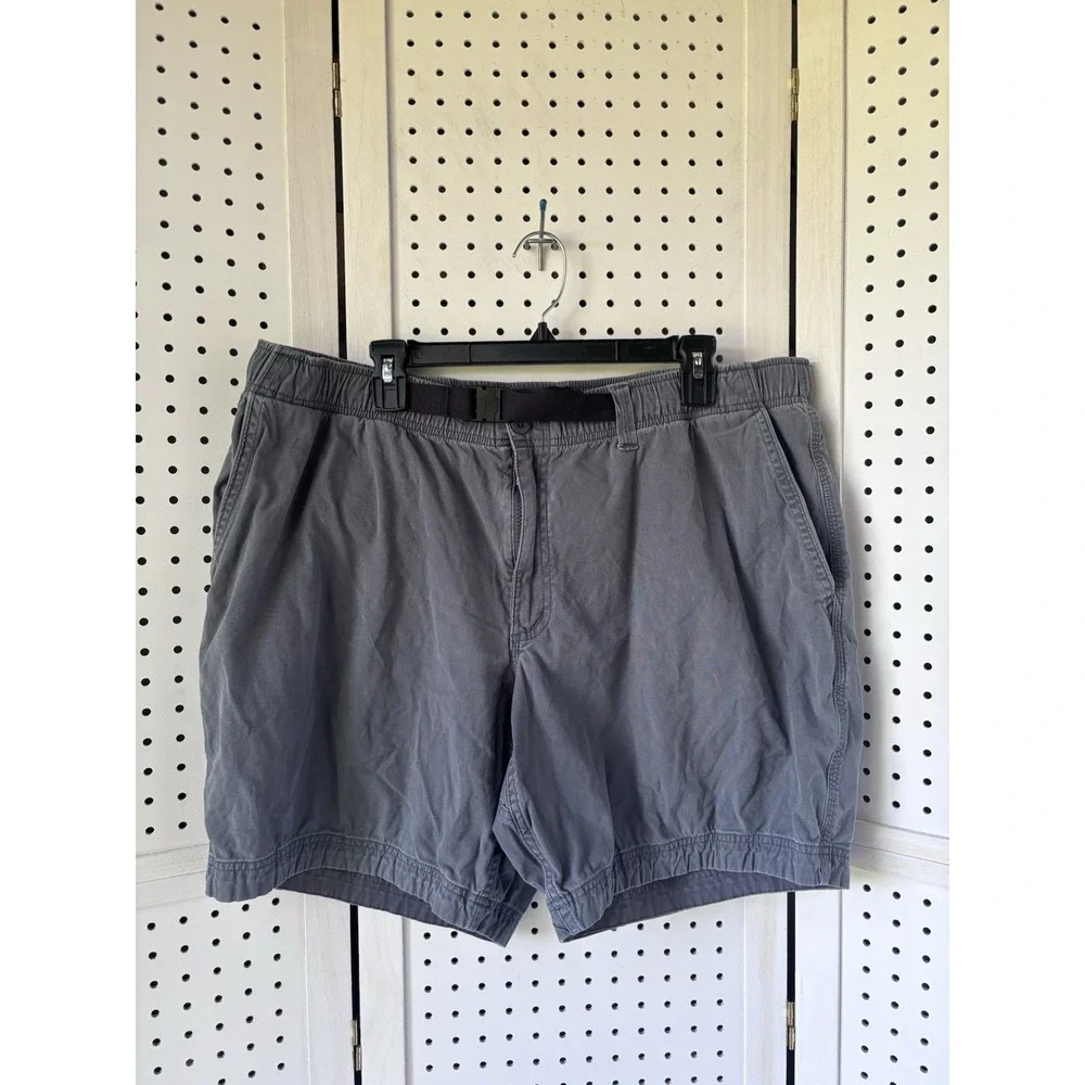 Duluth Trading Men's Shorts XL Standard Fit Blue Chino Belt Elastic Waist Cotton